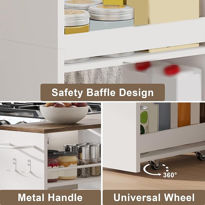ChooChoo 4-Tier Slim Storage Cart, 7.87 inches Wide Narrow Storage Cabinet with 360° Wheels and 2 Hooks, Space-Saving Organizer for Kitchen, Narrow Places, Dining Room, Walnut+White - Image 4