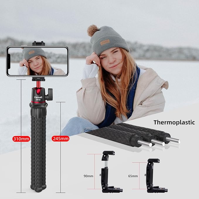 Portable Camera Tripod, Mini Flexible Stand for Phone with Cold Shoe Phone Mount for iPhone iPhone 17 16 15 14 Pro Max XS Max X Canon Nikon Sony DJ Pocket 3 Cameras Gopro Travel - Image 6