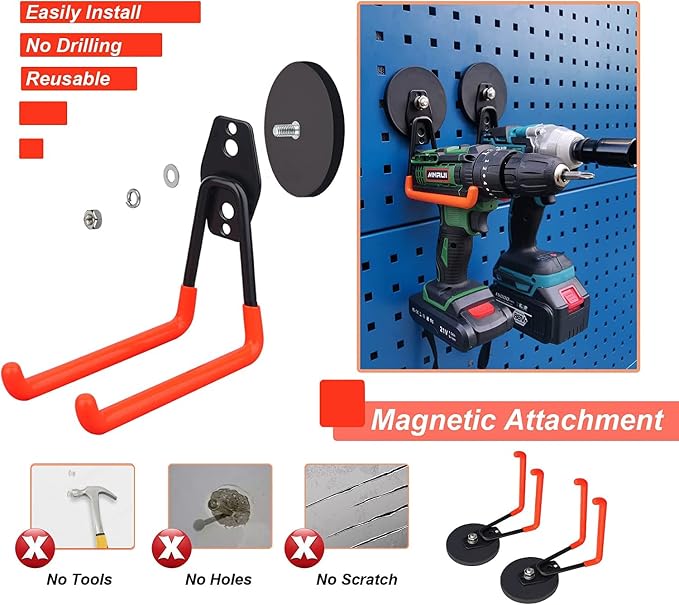Strong Utility Magnetic Hooks,Anti-Slip Coated Large Magnetic Hooks Heavy Duty No Drilling Garage Organizer Magnet Hooks for Hanging Garden Hoses - Image 2