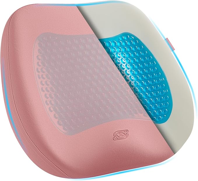 Skechers Seat Cushion Premium Gel & Memory Foam-Office Chair Cushion for Tailbone Pain Relief,Butt Pillow for Office Chair,Car seat Cushion,Long Sitting Office Workers,and Car Drivers,Pink by Unknown