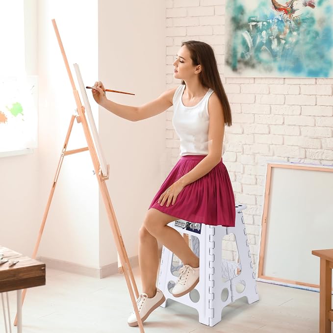 Delxo 17.5 Inch Folding Step Stool,Foldable Step Stool for Adults White | Step Stool with Safety Lock,Portable Collapsible Step Stool,Non-slip Folding Stools for Kitchen Bathroom Bedroom Garden 1PC - Image 7