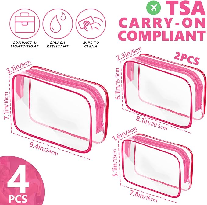 AURUZA Clear Makeup Bag,Portable Travel Toiletry Bags with Zipper, TSA Approved Clear Organizer Bags, PVC Cosmetic Pouch for Airport Airline Compliant - Image 2