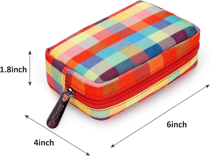 E-Tree Cute Small Makeup Bag, Cosmetic Toiletry Skin Care Make up Little Items Pouch for Purse,Zipper Mini Tech Charger Cable Electronic Organizer Case,Travel Accessories,Checkered Colorful - Image 2