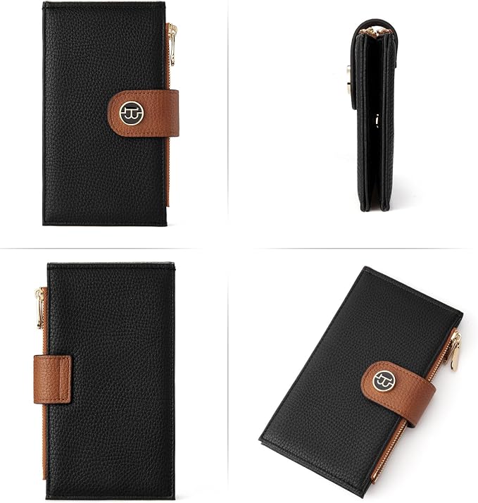 BOSTANTEN Leather Womens Wallet Large RFID Blocking Slim Card Holder | 16 Card Slots, 2 Zipper Pockets, Bifold, Long, Fits Most Purses, Organized Everyday Carry, Ladies Gifts, Black＆Brown - Image 8