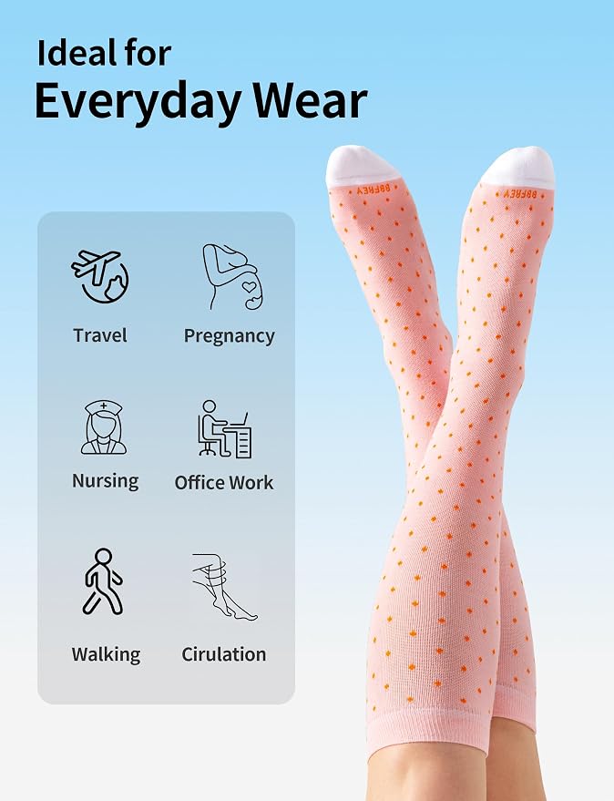 Light Compression Cotton Socks 8-15 mmHg for Women Men (3 Pairs) - Soft Knee High Socks for Comfort Support, Easy On - Image 5