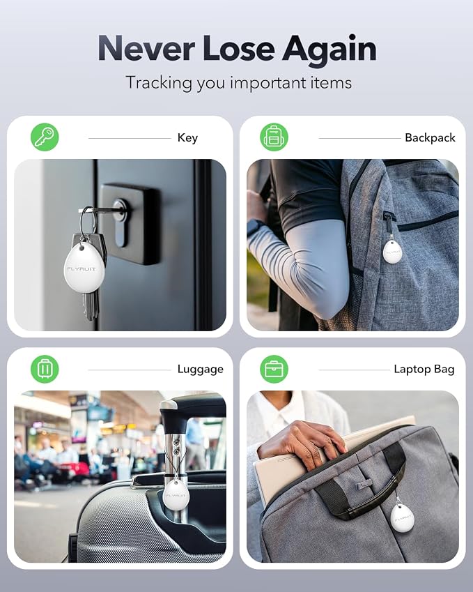 Air Tracker Tags-4 Pack for Apple Find My (iOS Only), Official MFi Certified, Smart Bluetooth Key Finder, Tracking Device for iPhone, Mini Finder Locator for Luggage, Backpack, Wallet, Bags, eBike | Smart Bluetooth Luggage Tags, Tracking Device for Iph... - Image 7