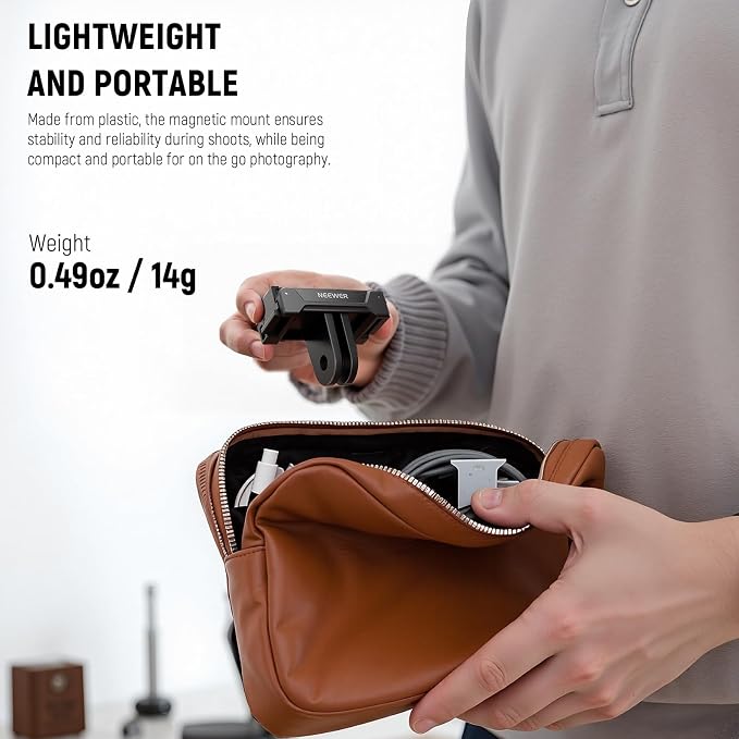 NEEWER Magnetic Mount Adapter Compatible with DJI Osmo Action 5 Pro 4 3, Quick Release Mount Base with Two Prong Connector for Tripods, Selfie Sticks, Vlogging Accessories, GP-73 - Image 5