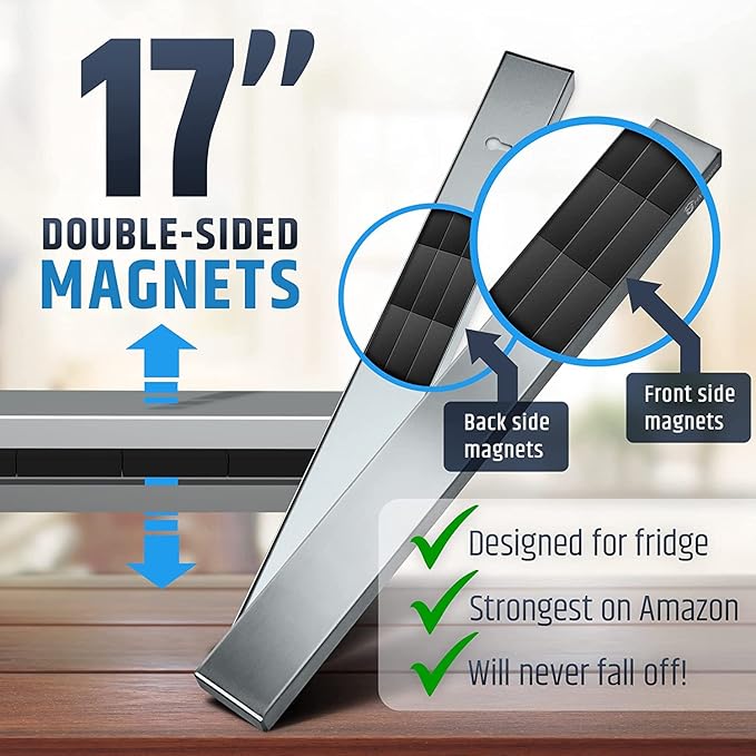 17" Premium Magnetic Knife Holder for Refrigerator (Double-Sided Heavy-Duty Magnets) - Upgraded Strip for Strong Fridge Mount - Clear Up Counter Space - 304 Anti-Rust Stainless Steel (Upgraded Design) - Image 4