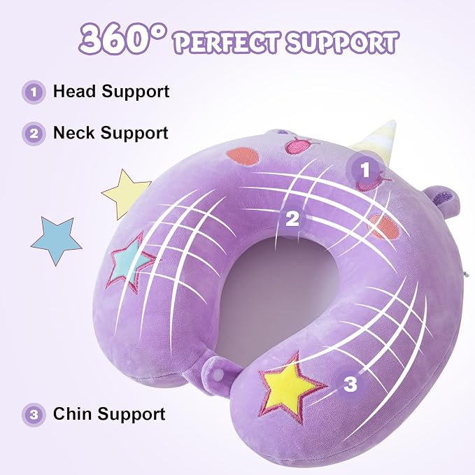 Cirorld Travel Pillow for Kids Adult Cute Neck Pillow for Traveling Memory Foam Airplane Pillow Sleep Mask Animal Flight Pillow Head Rest Neck Support for Cars Long Flights (Purple, 9-12 Y/O) - Image 2