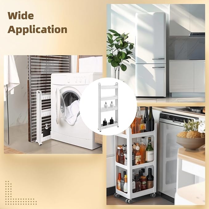 4 Tiers Slim Rolling Storage Cart, 3.5 in Slim Slide Out Bathroom Organizer Cart, Tiered Storage Rack with Wheels, Narrow Mobile Utility Cart for Laundry Room, Kitchen, Office, Sturdy Room - Image 5