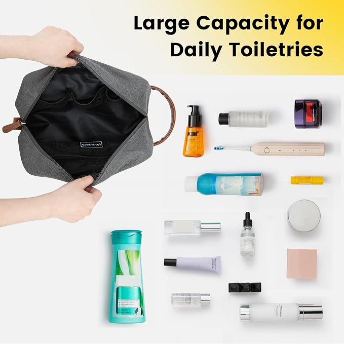 Vorspack Canvas Travel Toiletry Bag for Men, Medium, Light Grey | Water-Resistant Travel Bag for Toiletries, Large Capacity, Organized Compartment, Suitable for Shaving, Grooming, Accessories - Image 6