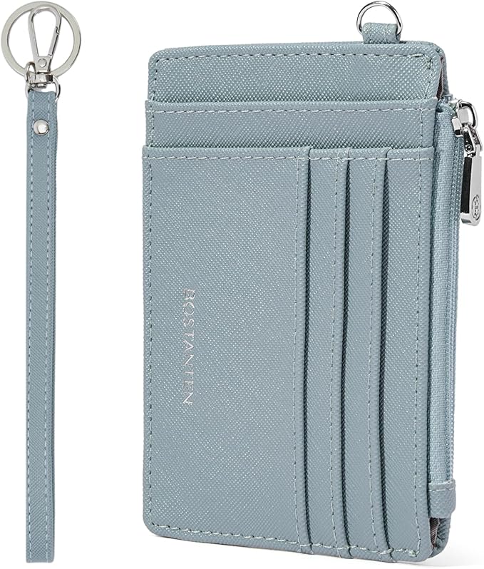 BOSTANTEN Small Wallet For Women RFID Leather Credit Card Holder Slim Wristlet Keychain Wallet With Zipper Pocket | Slim, Wristlet, Zipper Coin Pocket, Pocket-Friendly, Vegan Leather, Minimalist, Gifts, Blue by BOSTANTEN