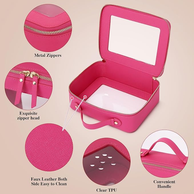 Pinkmik Clear Makeup Bag, (Fuxia, L+M+MINI) | Waterproof, Travel Case for Cosmetics and Toiletries, Women's Purse Organizer, Clear Car Bag with Zipper - Image 6