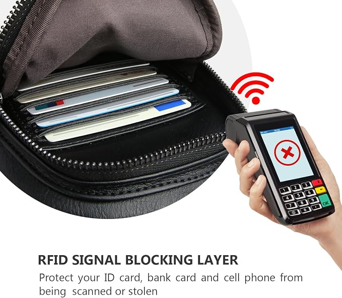 Anti-theft Sling Bags Women Small PU Leather Chest Fanny Pack | RFID Blocking,Safety Zipper,5 Card Slots,Adjustable Strap,Large Capacity,Multi Pockets,Faux Leather,Daypack,Bum Bags,Travel - Image 6