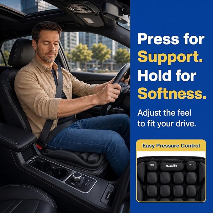 Car Seat Cushion for Long Drives, Pressure Relief Seat Pad with Built-in Pump, Adjustable Air Cell Cushion for Truck Drivers, SUV, Office Chair and Wheelchair - Image 3