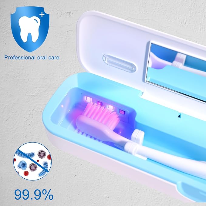 UV Toothbrush Sanitizer and Holder, Portable Travel Case and Cover, Toothbrush Cleaner Powered by AA Battery or USB-C, Fits Most Brushes - Image 2