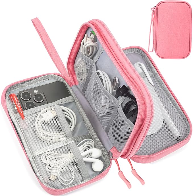 CAAORDKSO Electronics Travel Organizer, Waterproof Cable Organizer Bag, Travel Essentials for Women, Tech Pouch for Travel, Backpack, Cord, Charger, Phone, Power Bank, Earphone (Dark Pink, Medium) by Unknown