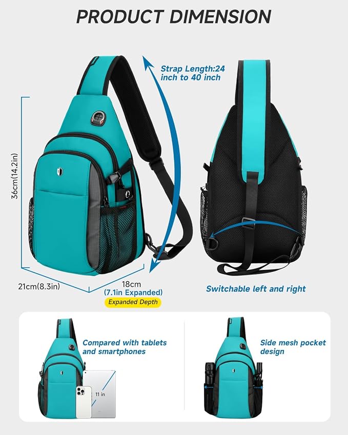 Expandable Sling Bag for Women, Turquoise Anti-Theft Crossbody Bag with Water Bottle Pocket, Summer Travel Essentials for Beach, Theme Park & College, Compatible with 11 inch iPad, Switch 2 - Image 4