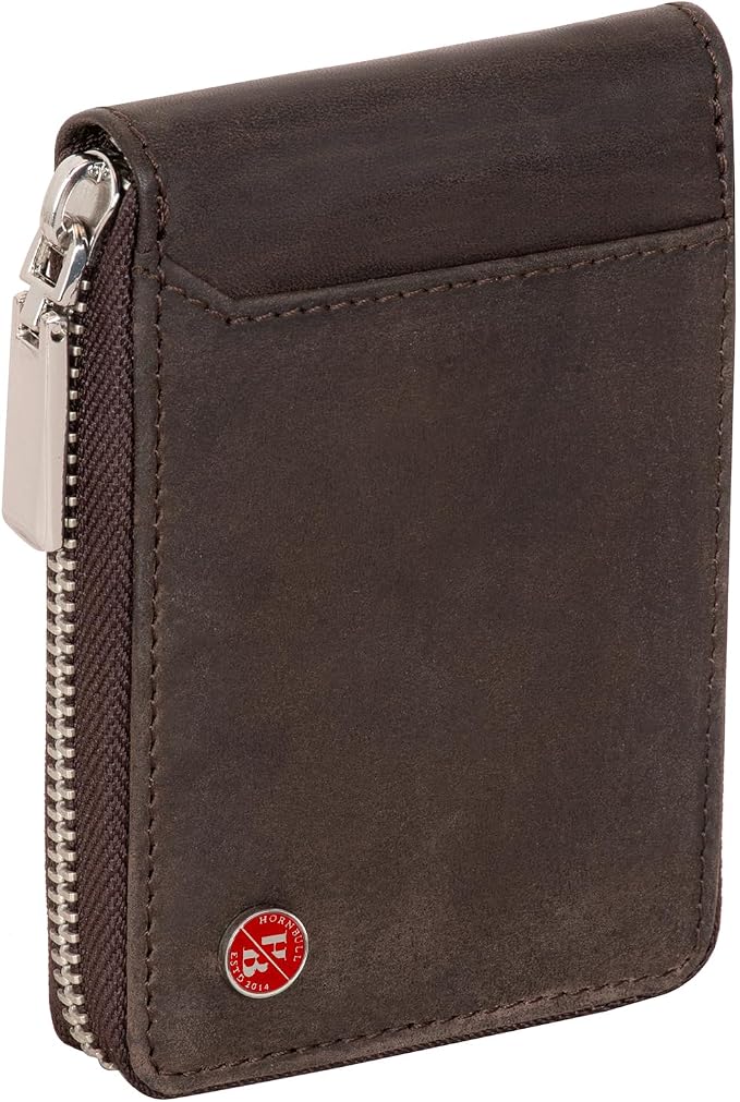 HORNBULL Steve RFID Blocking Leather Wallet for Men | Vertical Credit Debit Card Holder, Zip Around Wallet (Brown) by Hornbull