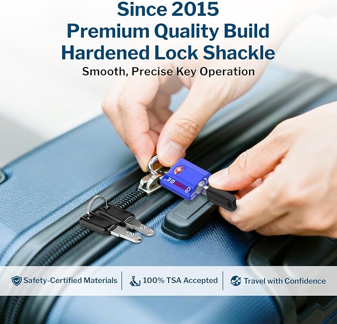 Forge Small Size TSA Approved Luggage Locks. Key Locks for Travel. Ultra Secure Dimple Key Travel Locks Alloy Body Luggage Locks. 4 Color Pack. - Image 4