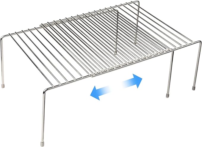 Tomorotec Expandable Kitchen Cabinet Organizer Stainless Steel Shelf Silver | Adjustable from 12.8 to 22.8 Inches Rustproof with Anti-Slip Feet for Pantry Bathroom Closet and Countertop Organization by Tomorotec