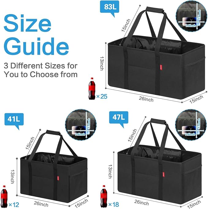 LHZK 2 Pack Extra Large Utility Tote Bag with Metal Wire Frame and the Sides Rinforced, Extra Large Tote Bag with Handle, Reusable Grocery Bags Foldable, Beach Bag, Car Tote (Black, 26''x15''x13'') - Image 4