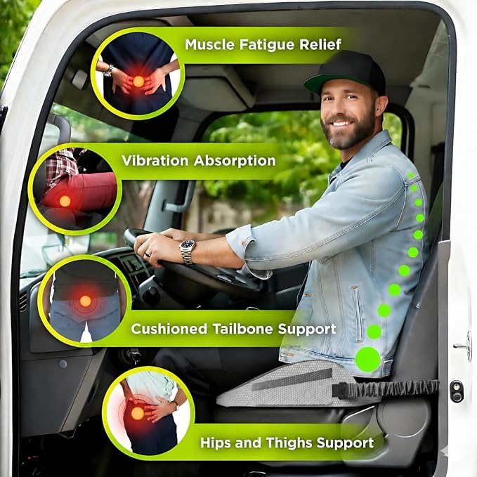 Truck Seat Cushion for Truck Driver Seat Cushion – Upgraded Back Support, Thick and Firm Memory Foam, Pain Relief for Hours of Driving, Maximum Tush Comfort and Trucker Approved - Image 6