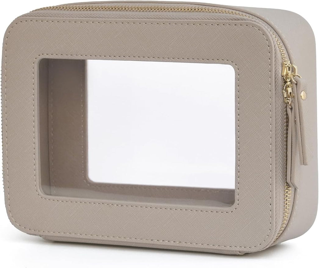 Clear Makeup Bag Travel Cosmetic Case Clear Toiletry Bag with Zipper Make Up Organizer Traveling Compact Car Bag Stone Medium by POPVIBE