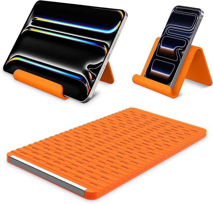 Airplane Phone Holder & Travel Essentials, Flexible Silicone Aluminum Foldable Phone Stand, 0.12" Ultra-Thin Non-Slip Desktop Mount for Flight, Bed, Office, Treadmill by BAOYUANDA
