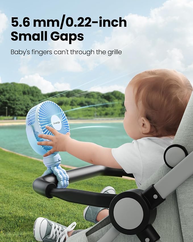 Gaiatop Mini Portable Stroller Fan, Small Clip on Fan 3 Speed Rechargeable | 360° Rotate Flexible Tripod, Battery Operated Detachable, Cooling for Car Seat Crib Treadmill Travel Blue - Image 2