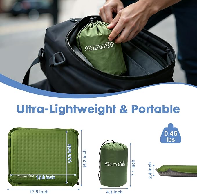 Inflatable Seat Cushion,Self-Inflating Foam Stadium Seat Cushion, Airplane Seat Cushion,Protable Seat Pad for Camping, Backpacking,Sports Events,Traveling,Bleacher (2, Green) - Image 2