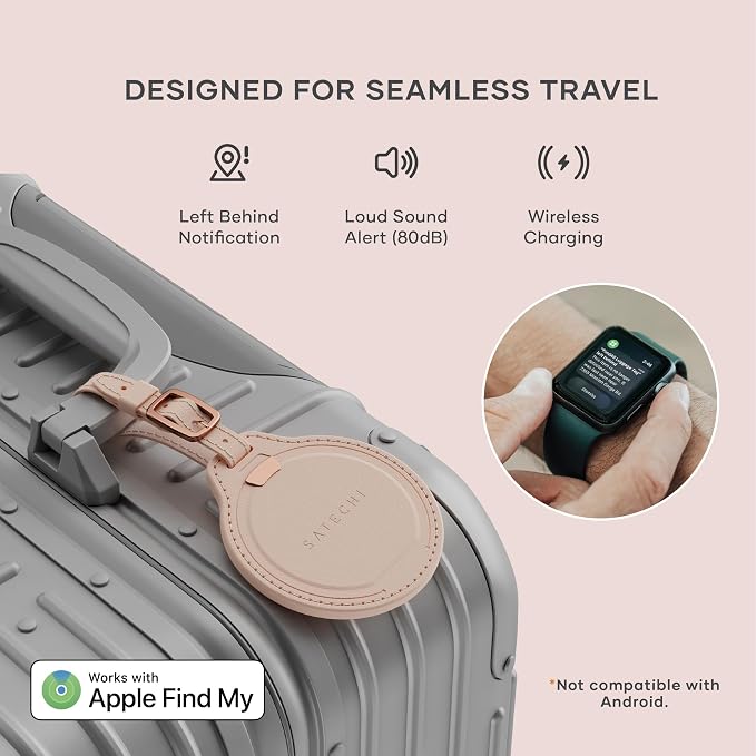 Satechi FindAll Luggage Tag, Find My Compatible, TSA-Friendly, Desert Rose | Bluetooth Tracker, airport tracking, left-behind alerts, loud audible chime, wireless rechargeable, for iPhone, iPad, Mac - Image 2