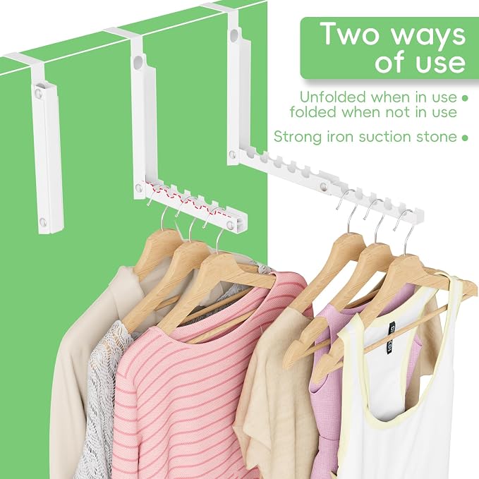 Foldable Over the Door Hooks, Over the Door Hanger for Space Saving | Heavy-duty and Portable, Suit Door Up to 1 3/4" Thick with 10 Slots for Hanging Clothes, Perfect for Small Dorm and Bedroom - Image 3