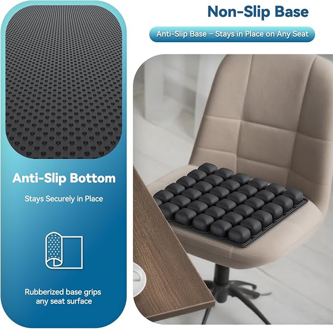 Airplane Seat Cushion for Long Flights, Inflatable Travel Seat Cushion with Built-in Pump, 36 Air Cell Portable Seat Pad, Foldable Non-Slip Cushion for Plane, Office Chair, Car, Stadium (Black) - Image 4