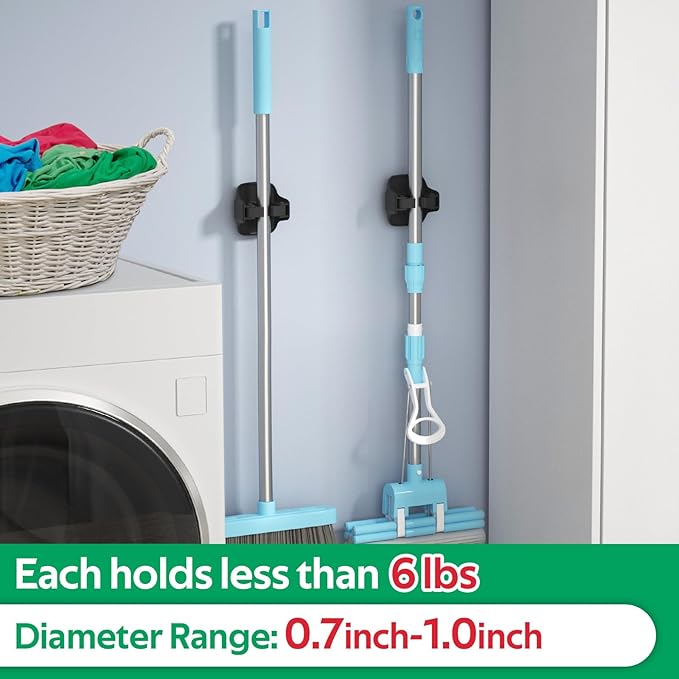 reliahom Broom Holder Wall Mount Mop Grippers organizer wall hanging, 5Pack | No Drilling Self Adhesive Easy install Anti-Slip Mop Broom Hanger Storage Rack for Kitchen,Laundry Room,Garden,Garage - Image 5