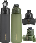 TakeToday Collapsible Water Bottles 21oz (600mL), Foldable Platinum Silicone Travel Water Bottle with Straw & Carry Strap, Leak-Resistant Screw Lid, Wide Mouth, BPA-Free for Hiking, Camping, Travel by TAKETODAY
