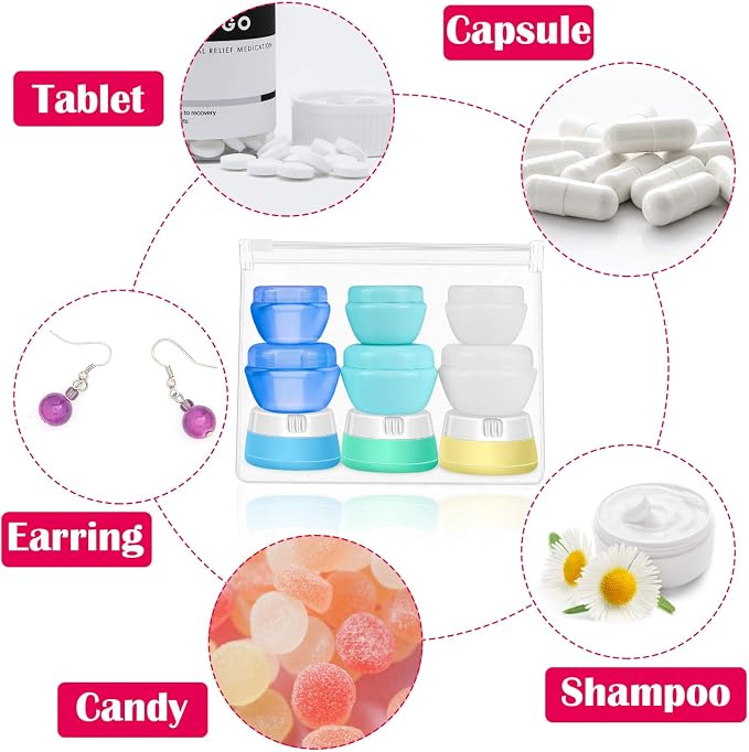 selizo Travel Bottles Containers Silicone and Plastic Cream Jars with TSA Approved Toiletry Case for Toiletries Cosmetic Makeup Body Hand Cream Lotion Shampoo - Image 6
