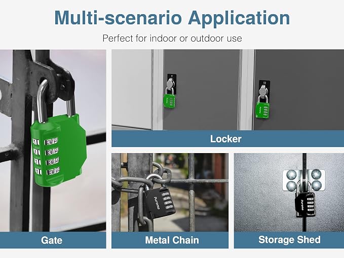 Puroma 2 Combination Lock Locker 4 Digits Combo Padlock Gym Green & Black | For School Gate Fence Toolbox Hasp Storage, Outdoor, Resettable, Weatherproof, Side Window, Crack Cut Resist, Hardened Steel - Image 7