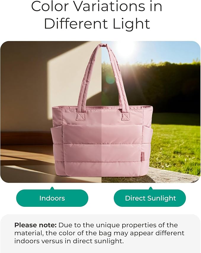 BAGSMART Tote Bag for Women, Lightweight Puffy Tote Bag with Compartments Shoulder Bag Handbag for Travel, Work, Gym | Lightweight - Image 5