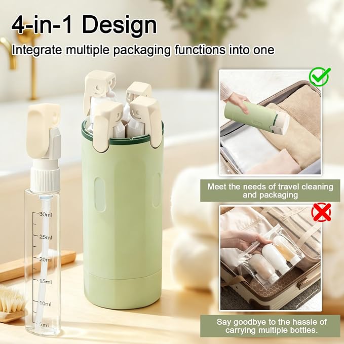 4 in 1 Travel Dispenser Bottles Refillable | Travel Shampoo and Conditioner Bottles，No Spill Space Saving Compact,for Vacation Business Trip - Image 2