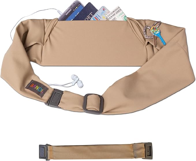 BANDI Plus Size Fanny Pack for Women - Travel-Ready Pocket Belt with Secure Hidden Money & Running Belt for Phone, Passport, Keys, & Medical Devices, Adjustable Fit, Comfortable (Taupe) by BANDI