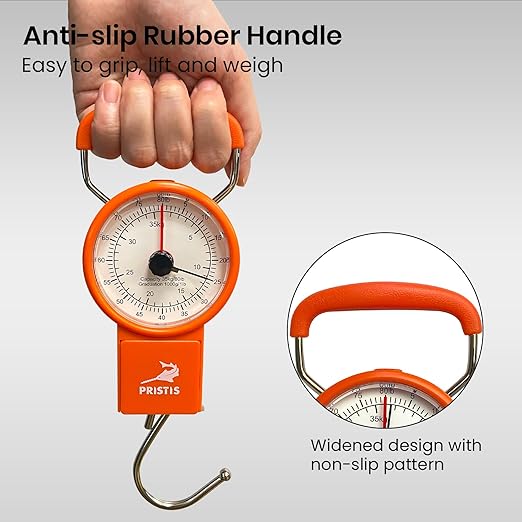 Pristis Fishing Hanging Scale with Tape Measure for Farm Kitchen Luggage | 80 LBs Fish Weight Analog Spring Hook Crane Scale Kit with Non-slip Large Handle, Portable Gear Equipment Weighting Accessory - Image 6