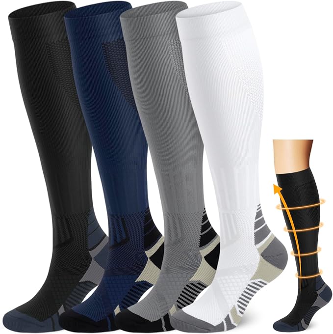 ACTINPUT Copper Compression Socks Men & Women 4 Pairs,Best Support for Nurses,Running,FLying,Athletic by ACTINPUT