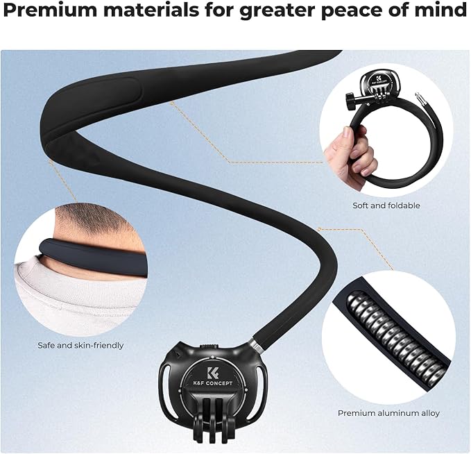 K&F Concept Hands-Free POV Neck Mount with Air Cushion for Action Camera | Camera Holder with 1/4" Adapter Vlogging for GoPro Hero 13/12/11/10/9/8, Insta 360 X6/X5/X4, DJI Osmo Action 6/3/4/5 Pro TW02 - Image 5