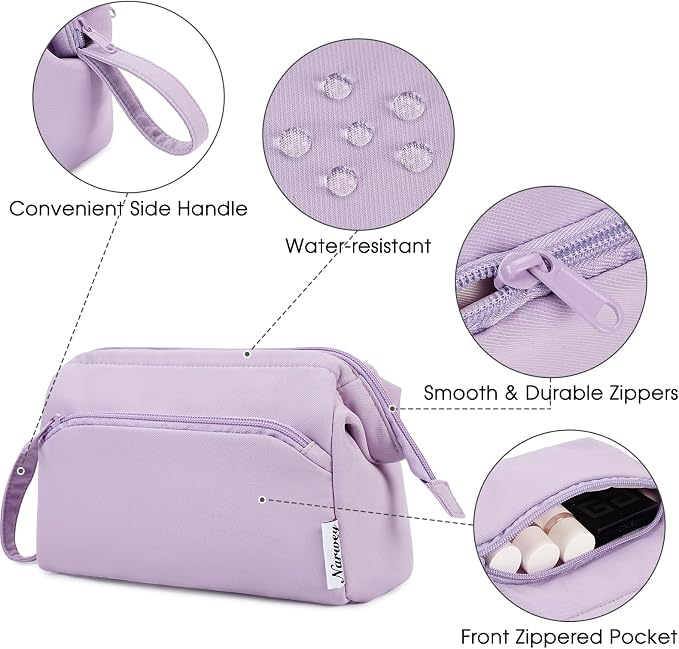Narwey Makeup Bag Women Wide-open Make up Bag Travel Cosmetic Bag Organizer Toiletry Bag for Cosmetics Toiletries Accessories (Purple) - Image 5