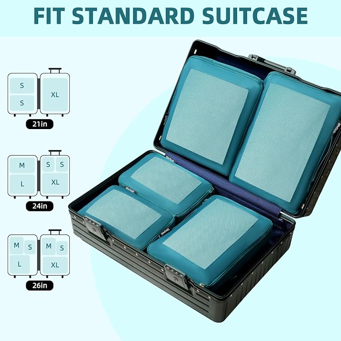 BAGAIL 4 Set/6 Set/8 Set Compression Packing Cubes Travel Accessories Expandable Packing Organizers (Square Mesh, 06-Teal) - Image 7
