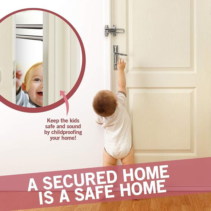 Jack N’ Drill Swing Bar Door Lock Durable Door Guard for Back & Front Doors, Childproof Door Security Made from Reinforced Diecast Metal for Home Security (Satin Nickel, 1 Pack & 5 Door Stopper) - Image 3