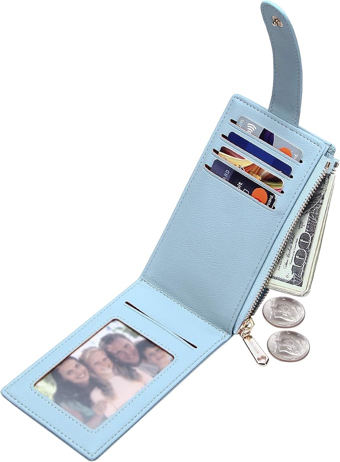 Badiya Slim Women Wallet RFID Blocking Bifold Compact 9 Card Slots Holder Wallets Soft Leather with Zipper Coin Pocket 2 ID Window - Image 3