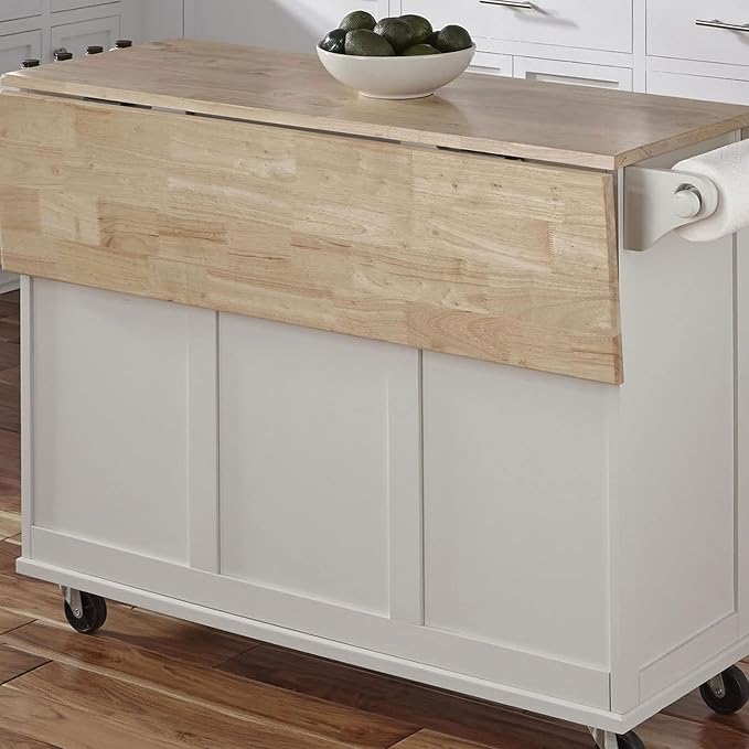Homestyles Dolly Madison Off-White Mobile Kitchen Island Cart with Wood Drop Leaf Breakfast Bar - Image 7