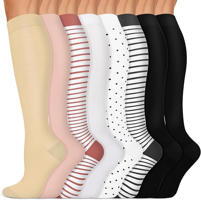 Copper Compression Socks 15-20 mmHg for Men & Women 8 Pairs – Circulation Support for Nurses, Travel, Running, Hiking, Soccer by Iseasoo